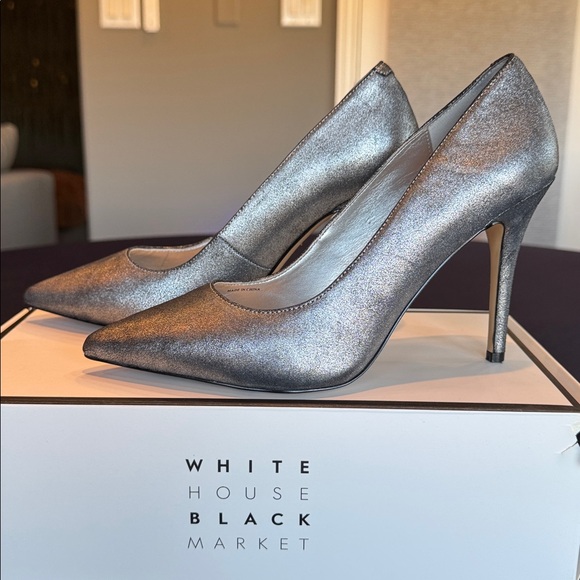 White House Black Market Olivia Metallic Silver Heels | Size 7.5 - Picture 5 of 8